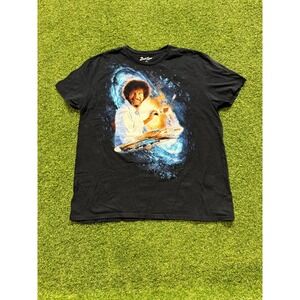 Bob Ross T-Shirt Men's XL Black Space Painting Graphic Short Sleeve‎ Crew Neck
